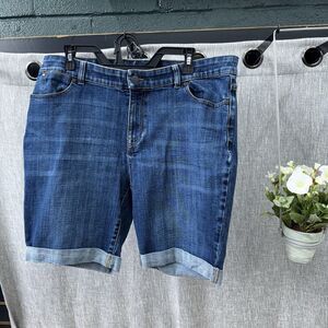 Talbots Jean Shorts Womens Sz 14W Plus Denim Dark Wash 9” Inseam 5 Pocket